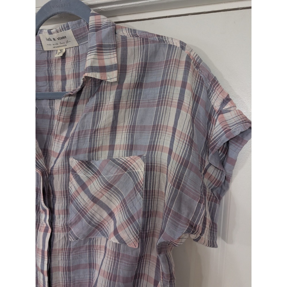 Cloth & Stone Anthropologie Plaid Tie Front Shirt Women's small western beachy - Picture 4 of 7